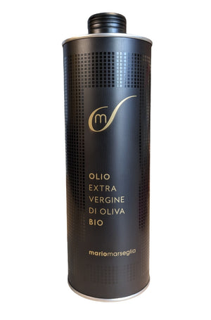 Premium Bio-Olivenöl aus Italien: Mario Marseglia Bio-Olivenöl extra vergine in einer edlen 1-Liter-Metallflasche